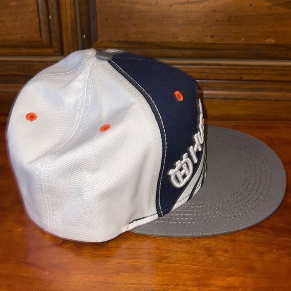 Husqvarna Logo Trucker Hat Blue White Orange Stripe Ball Cap Back Men - Picture 4 of 6